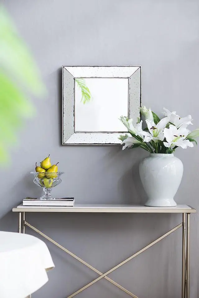 Alt view image 4 of 7 - 18" x 18" Distressed Silver Square Accent Mirror, Traditional Style Framed Wall Mirror for Living Room, Entryway, Office, Bedroom, Hallway