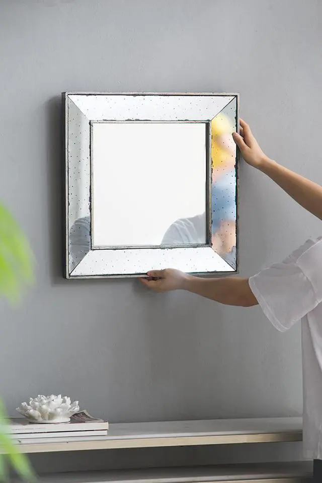 Alt view image 5 of 7 - 18" x 18" Distressed Silver Square Accent Mirror, Traditional Style Framed Wall Mirror for Living Room, Entryway, Office, Bedroom, Hallway