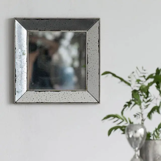 Alt view image 6 of 7 - 18" x 18" Distressed Silver Square Accent Mirror, Traditional Style Framed Wall Mirror for Living Room, Entryway, Office, Bedroom, Hallway