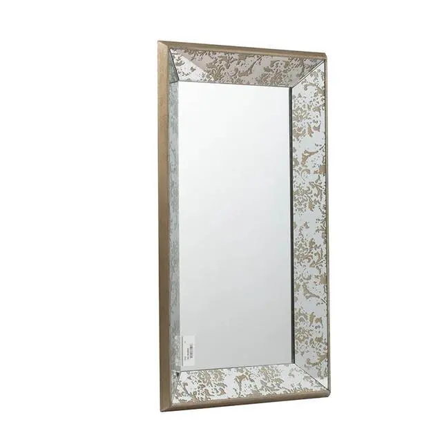 Alt view image 3 of 6 - 24" x 15" Antique Silver Rectangle Mirror with Floral Accents, Mirrored Display Tray, Hanging Wall Mirror