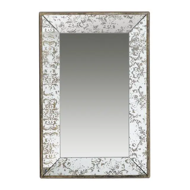 Alt view image 2 of 6 - 24" x 15" Antique Silver Rectangle Mirror with Floral Accents, Mirrored Display Tray, Hanging Wall Mirror