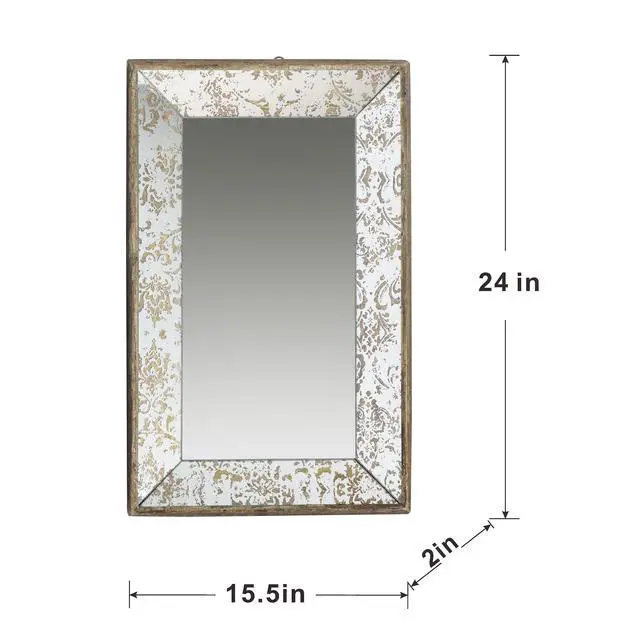 Alt view image 4 of 6 - 24" x 15" Antique Silver Rectangle Mirror with Floral Accents, Mirrored Display Tray, Hanging Wall Mirror
