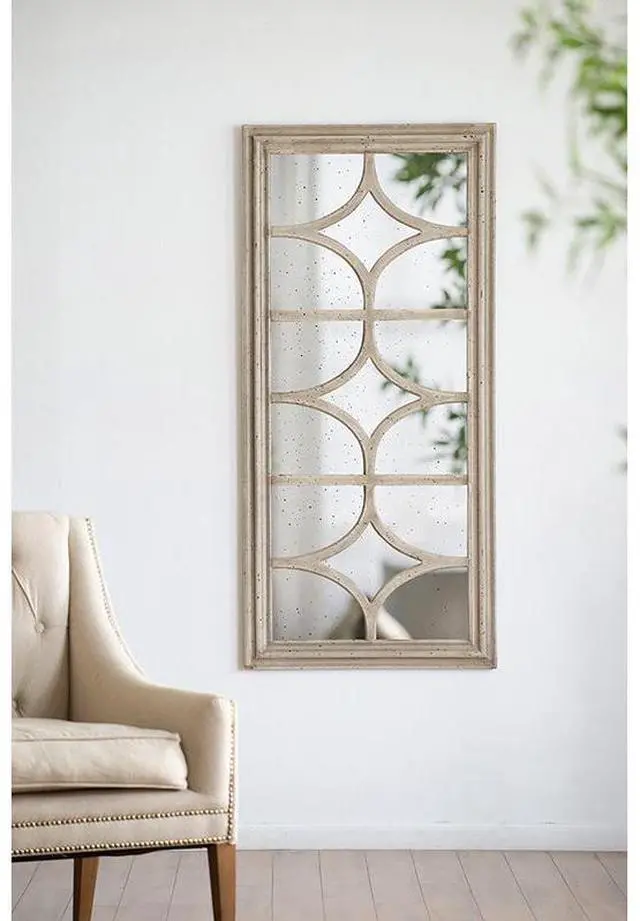 Main image of 28"x59" Glister Rectangular Mirror with Distressed White Frame with Decorative Window Look, Vertical or Horizontal