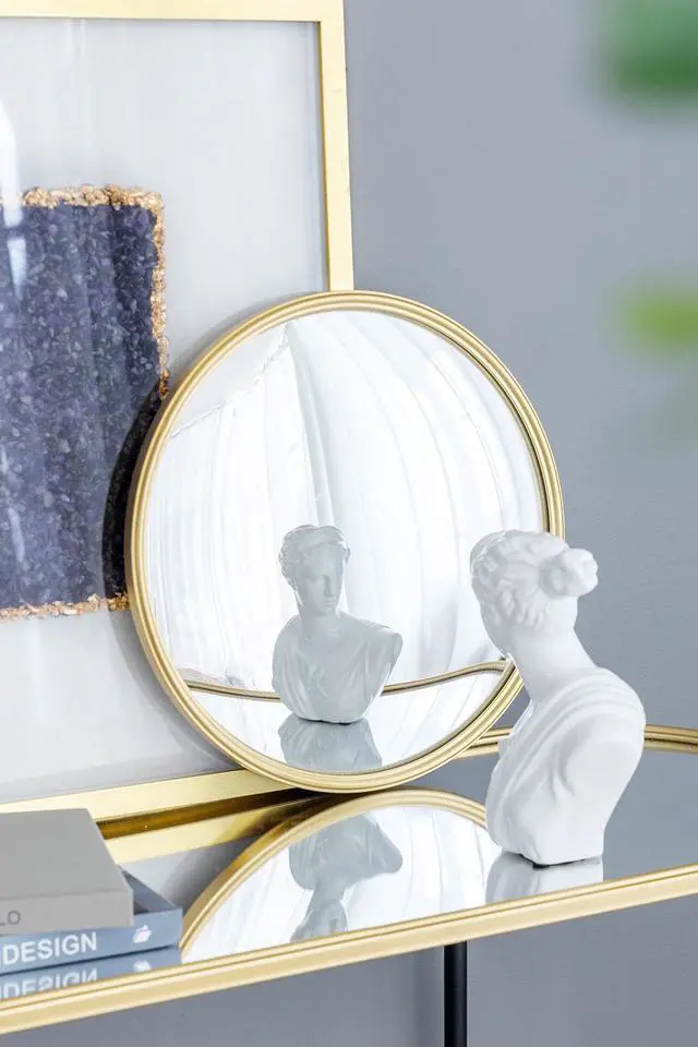 Main image of D15" Gold Round Mirror, Circle Mirror with Iron Frame for Living Room Bedroom Vanity Entryway Hallway
