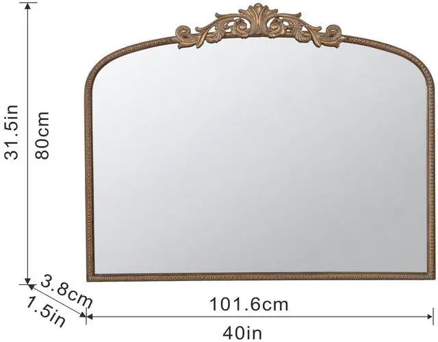 Alt view image 3 of 7 - 40" x 31" Classic Design Gold Arch Mirror and Baroque Inspired Frame for Living Room Bathrrom Enterway Console