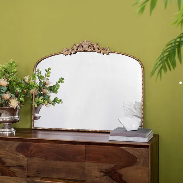 Alt view image 2 of 7 - 40" x 31" Classic Design Gold Arch Mirror and Baroque Inspired Frame for Living Room Bathrrom Enterway Console