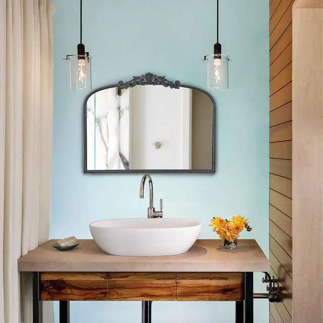 Alt view image 5 of 7 - 40" x 31" Classic Design Large Arch Mirror and Baroque Inspired Frame for Living Room Bathrrom Enterway Console