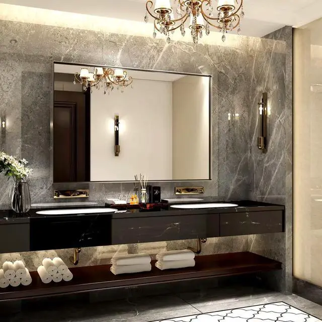 Alt view image 2 of 7 - 40x30inch Silver Rectangular Wall-mounted Beveled Bathroom Mirror,Square Angle Metal Frame Wall Mounted Bathroom Mirrors For Wall(Horizontal & Vertical)
