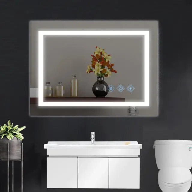Alt view image 6 of 7 - 48x36inch LED Bathroom Mirror,3000-6000K Gradient Front and Backlit LED Mirror for Bathroom,3Colors Dimmable,IP54 Enhanced Anti-Fog,Hanging Plates Wall Mount Lighted Mirror(Only mirrors, not cabinets)