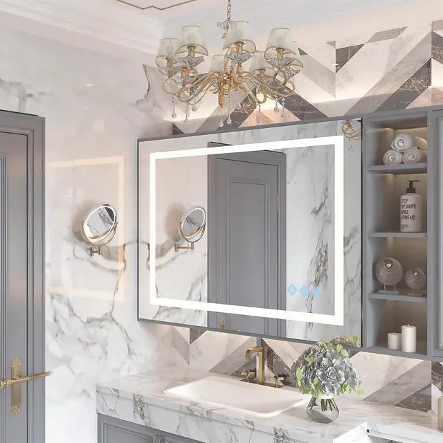 Alt view image 2 of 7 - 48x36inch LED Bathroom Mirror,3000-6000K Gradient Front and Backlit LED Mirror for Bathroom,3Colors Dimmable,IP54 Enhanced Anti-Fog,Hanging Plates Wall Mount Lighted Mirror(Only mirrors, not cabinets)