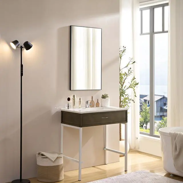 Main image of 60x22inch Glossy Black Bathroom Mirrors For Wall Rectangle Vanity Mirror Corner Hangs Farmhouse Mirror Modern Metal Framed Rectangular Mirror, Decorative Square Corner Mirror(Horizontal & Vertical)