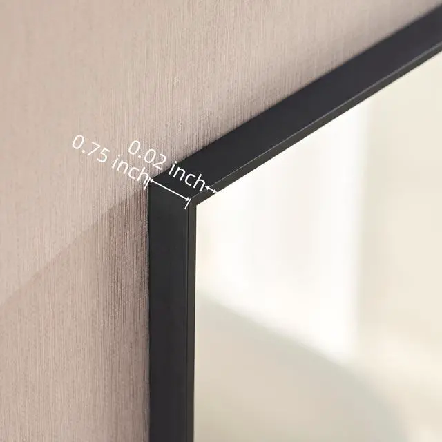 Alt view image 4 of 6 - 60x22inch Glossy Black Bathroom Mirrors For Wall Rectangle Vanity Mirror Corner Hangs Farmhouse Mirror Modern Metal Framed Rectangular Mirror, Decorative Square Corner Mirror(Horizontal & Vertical)