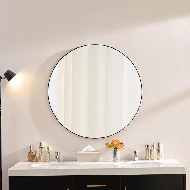 Alt view image 2 of 7 - Wall Mirror 36 Inch Black Circular Mirror Metal Framed Mirror Round Vanity Mirror Dressing Mirror, for Bathroom, Living Room, Bedroom Wall Decor (Horizontal & Vertical)-W2091256135