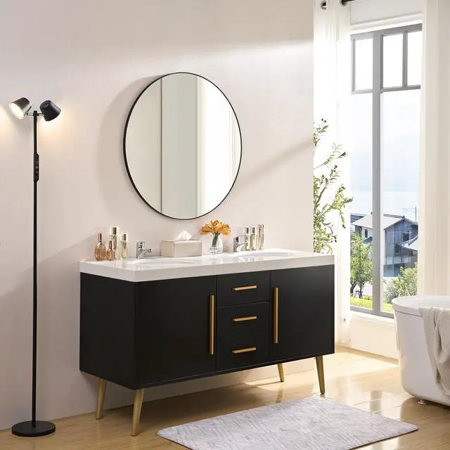 Alt view image 4 of 7 - Wall Mirror 36 Inch Black Circular Mirror Metal Framed Mirror Round Vanity Mirror Dressing Mirror, for Bathroom, Living Room, Bedroom Wall Decor (Horizontal & Vertical)-W2091256135