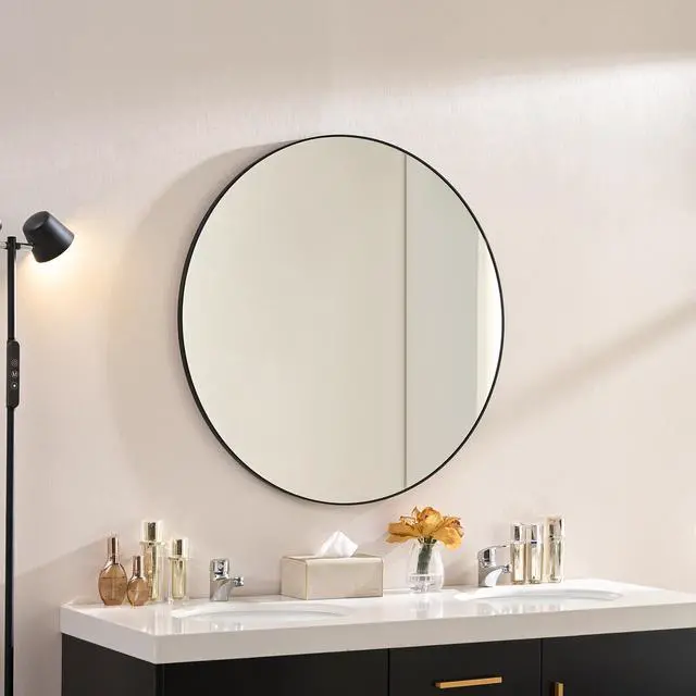 Alt view image 5 of 7 - Wall Mirror 36 Inch Black Circular Mirror Metal Framed Mirror Round Vanity Mirror Dressing Mirror, for Bathroom, Living Room, Bedroom Wall Decor (Horizontal & Vertical)-W2091256135