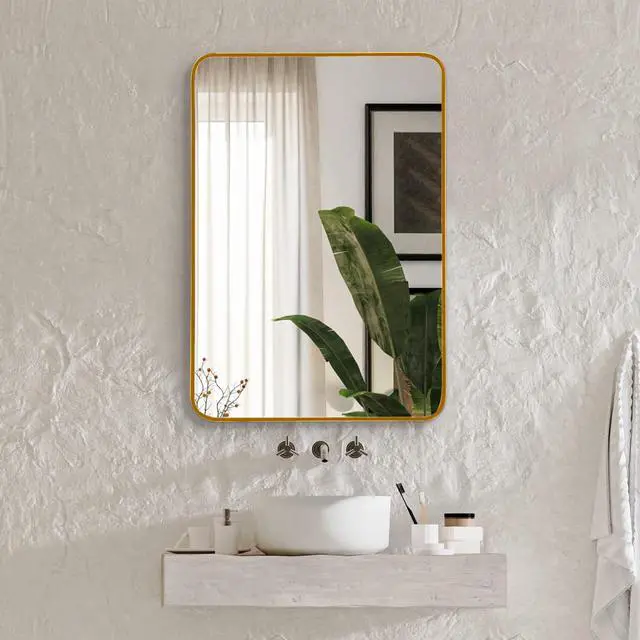 Main image of 22x30 Inch Gold Metal Framed Rectangular Bathrrom Mirror for Wall.(W2203P183122)