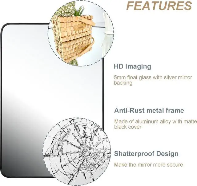 Alt view image 7 of 7 - 24x32 Inch Black Metal Framed Rectangular Bathrrom Mirror for Wall.(W2203135016)