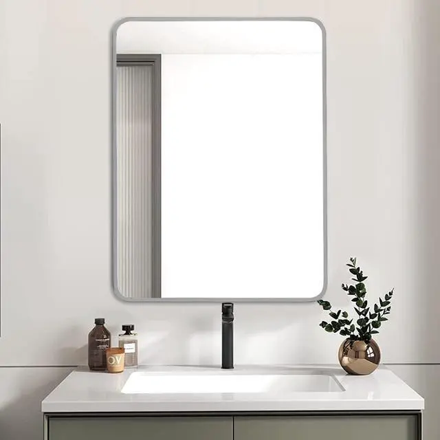 Alt view image 2 of 7 - 24x32 Inch Silver Metal Framed Rectangular Bathrrom Mirror for Wall.(W2203P183132)