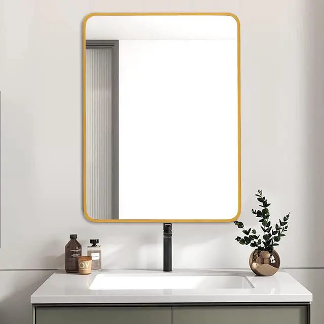 Alt view image 2 of 7 - 24x32 Inch Gold Metal Framed Rectangular Bathrrom Mirror for Wall.(W2203P183130)