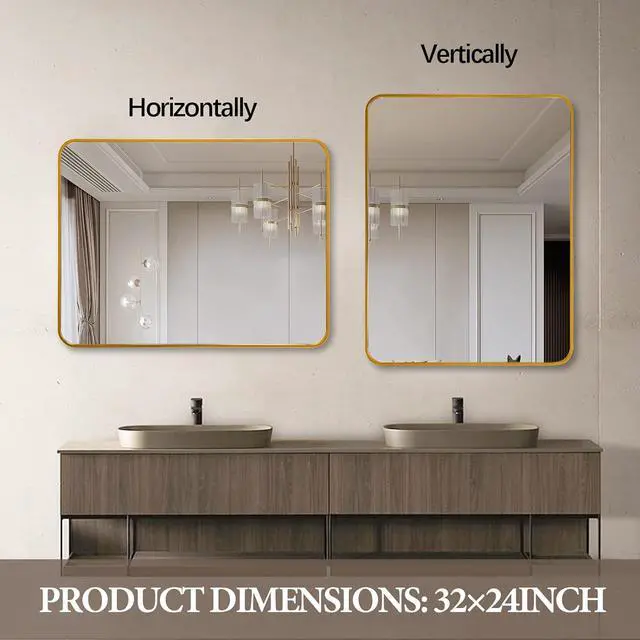Alt view image 4 of 7 - 24x32 Inch Gold Metal Framed Rectangular Bathrrom Mirror for Wall.(W2203P183130)