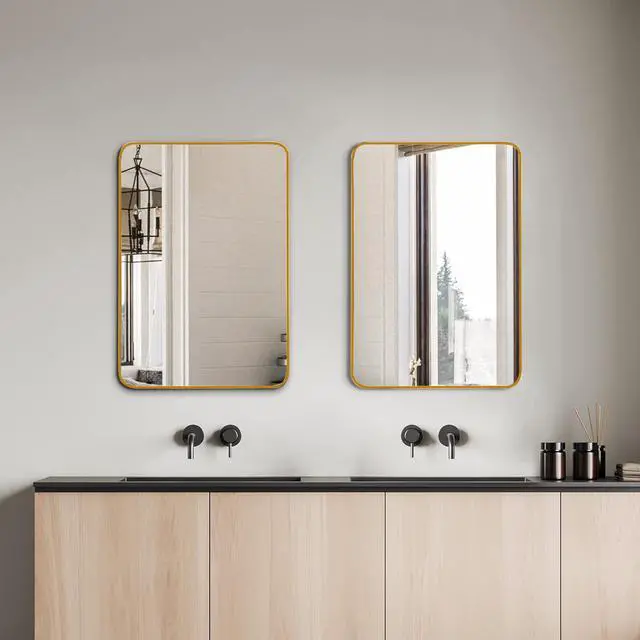 Alt view image 3 of 7 - 24x32 Inch Gold Metal Framed Rectangular Bathrrom Mirror for Wall.(W2203P183130)