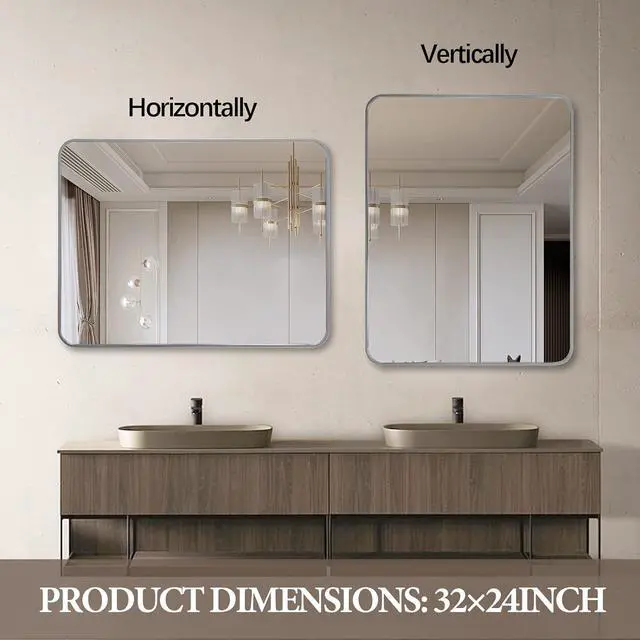 Alt view image 4 of 7 - 24x32 Inch Silver Metal Framed Rectangular Bathrrom Mirror for Wall.(W2203P183132)