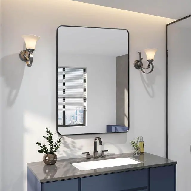 Alt view image 3 of 7 - 24x36 Inch Black Metal Framed Rectangular Bathrrom Mirror for Wall.(W2203135010)