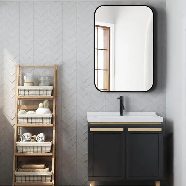 Alt view image 2 of 7 - 24x36 Inch Black Metal Framed Rectangular Bathrrom Mirror for Wall.(W2203135010)