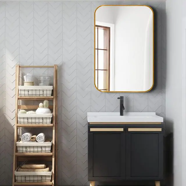 Alt view image 2 of 7 - 24x36 Inch Gold Metal Framed Rectangular Bathrrom Mirror for Wall.(W2203P183175)