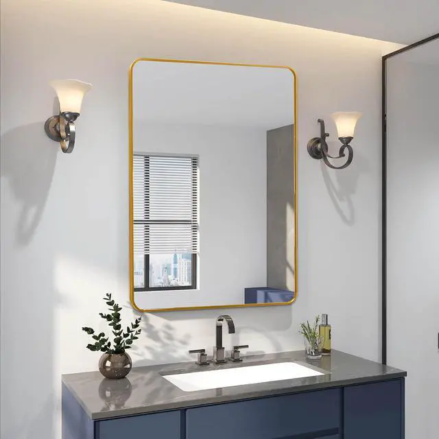 Alt view image 3 of 7 - 24x36 Inch Gold Metal Framed Rectangular Bathrrom Mirror for Wall.(W2203P183175)