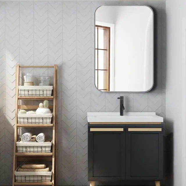 Alt view image 2 of 7 - 24x36 Inch Silver Metal Framed Rectangular Bathrrom Mirror for Wall.(W2203P156434)