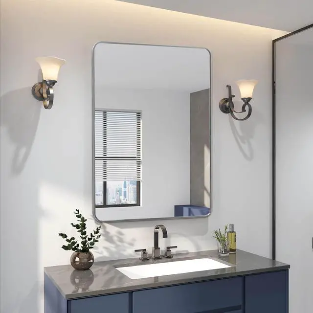 Alt view image 3 of 7 - 24x36 Inch Silver Metal Framed Rectangular Bathrrom Mirror for Wall.(W2203P156434)