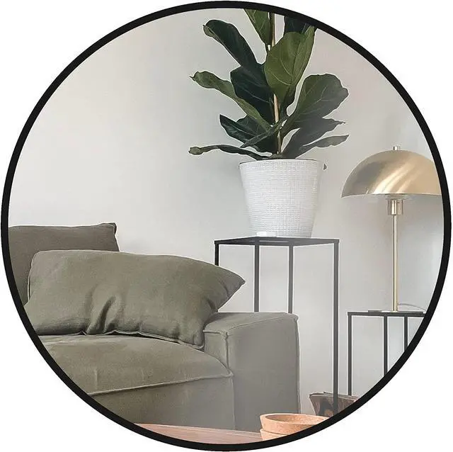 Alt view image 2 of 7 - 30 Inch Black Metal Framed Round Bathrrom Mirror for Wall.(W2203P182013)