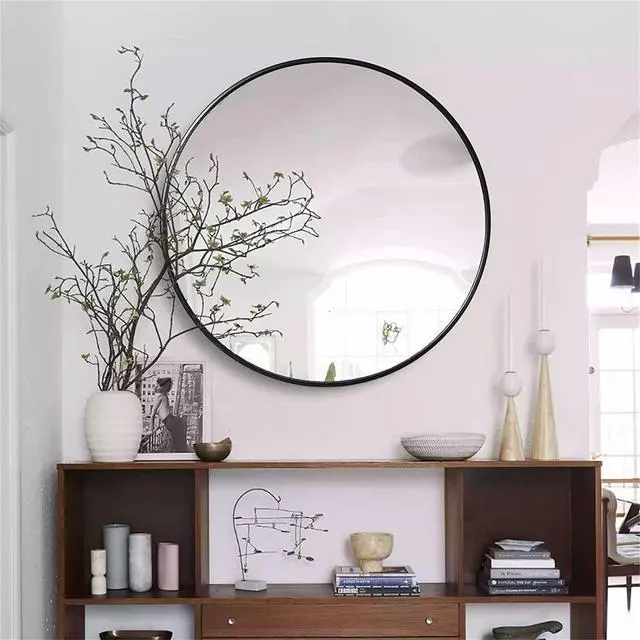 Alt view image 3 of 7 - 30 Inch Black Metal Framed Round Bathrrom Mirror for Wall.(W2203P182013)