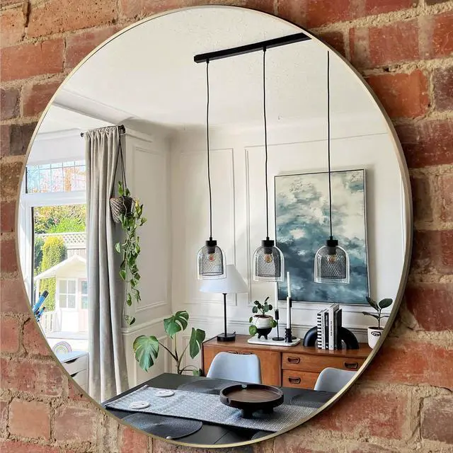 Main image of 30 Inch Gold Metal Framed Round Bathrrom Mirror for Wall.(W2203P182022)
