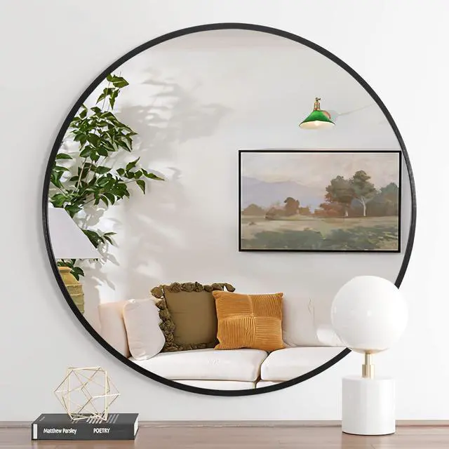 Main image of 32 Inch Black Metal Framed Round Bathrrom Mirror for Wall.(W2203134044)