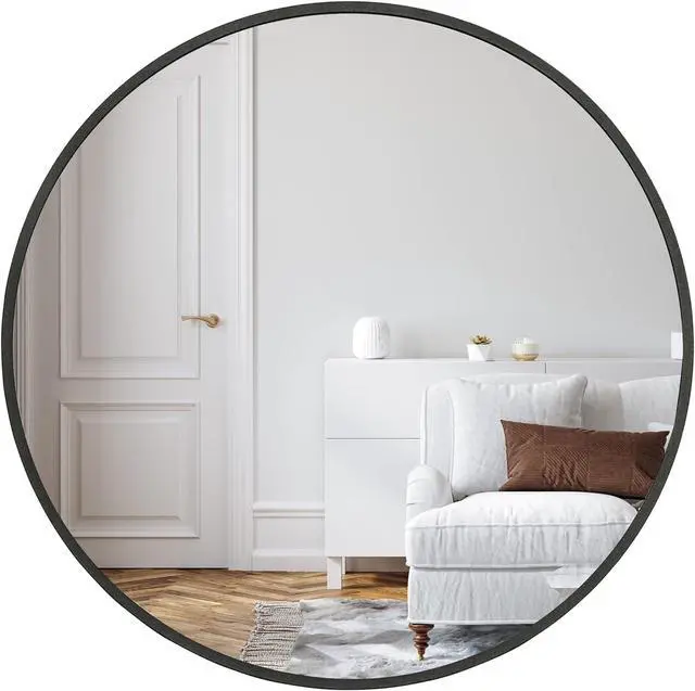 Alt view image 2 of 7 - 32 Inch Black Metal Framed Round Bathrrom Mirror for Wall.(W2203134044)