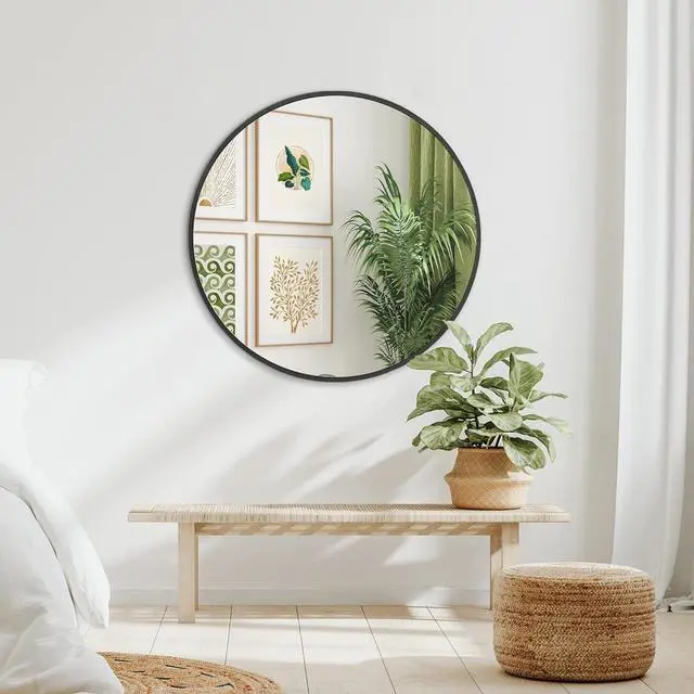 Alt view image 3 of 7 - 32 Inch Black Metal Framed Round Bathrrom Mirror for Wall.(W2203134044)