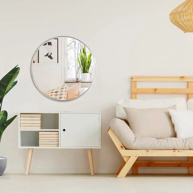 Alt view image 2 of 7 - 32 Inch Silver Metal Framed Round Bathrrom Mirror for Wall.(W2203134063)