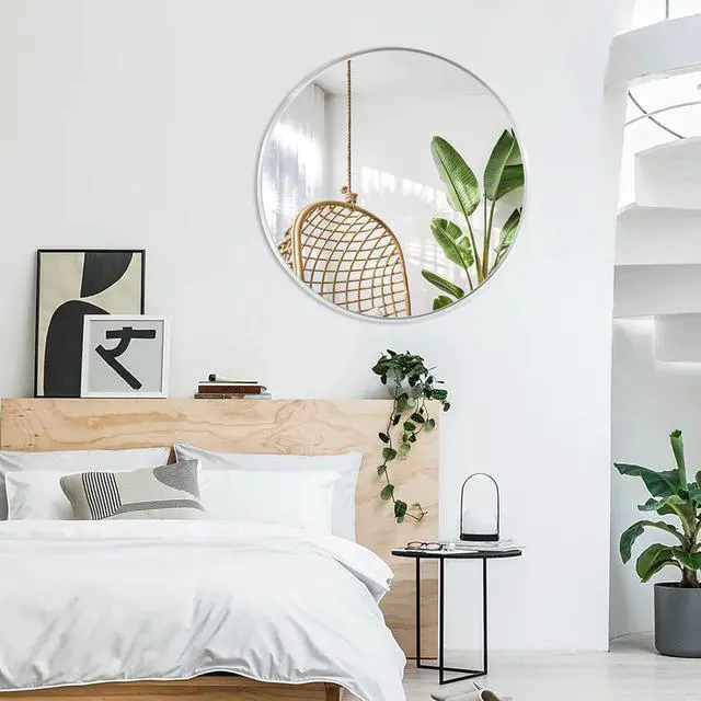 Alt view image 3 of 7 - 32 Inch Silver Metal Framed Round Bathrrom Mirror for Wall.(W2203134063)
