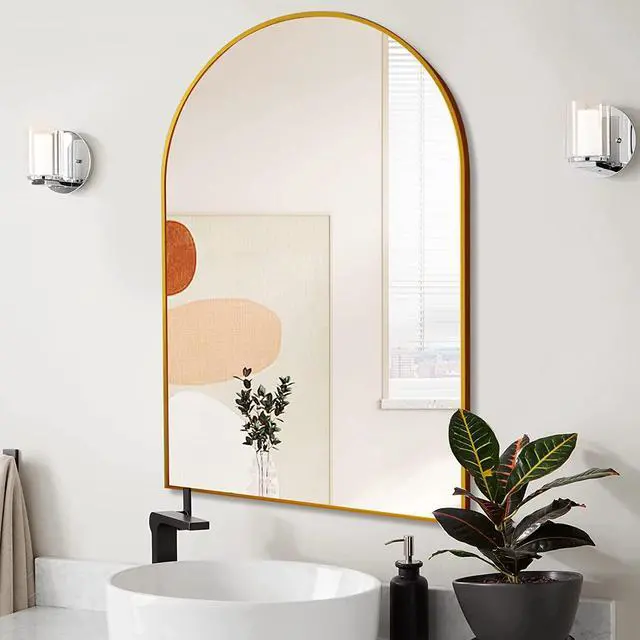 Alt view image 3 of 7 - 20x30 Inch Gold Metal Framed Arched Bathrrom Mirror for Wall.(W2203134108)