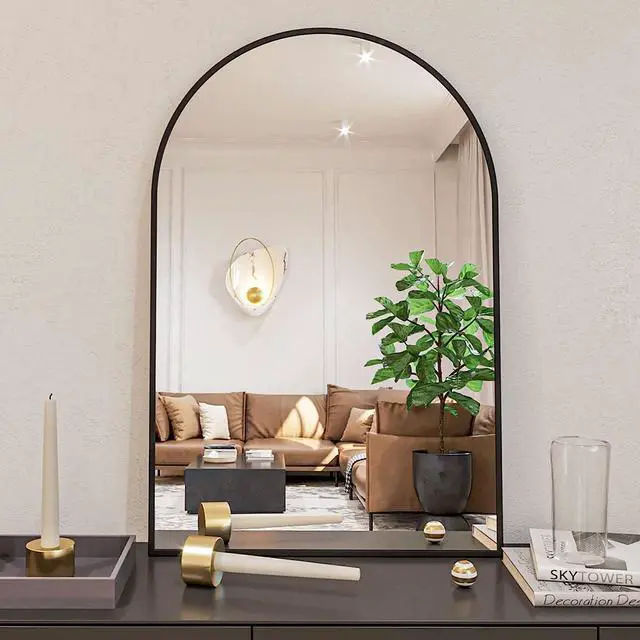 Main image of 24x36 Inch Black Metal Framed Arched Bathrrom Mirror for Wall.(W2203134097)