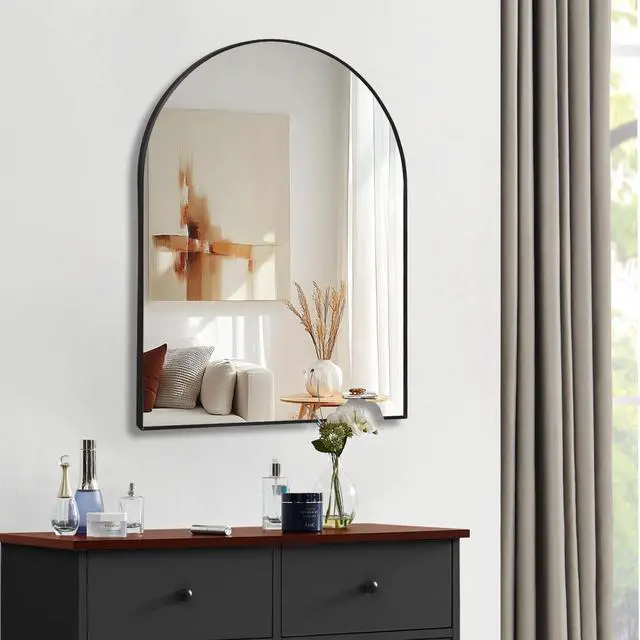 Alt view image 2 of 7 - 30x40 Inch Black Metal Framed Arched Bathrrom Mirror for Wall.