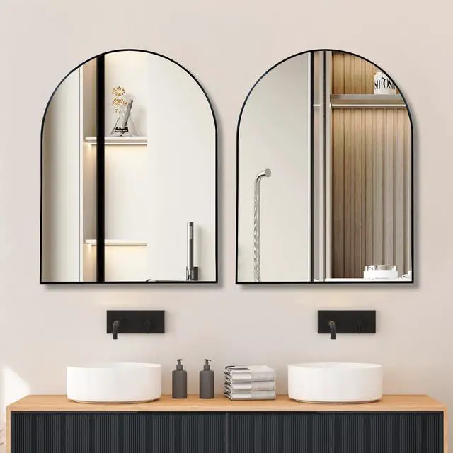 Alt view image 3 of 7 - 30x40 Inch Black Metal Framed Arched Bathrrom Mirror for Wall.