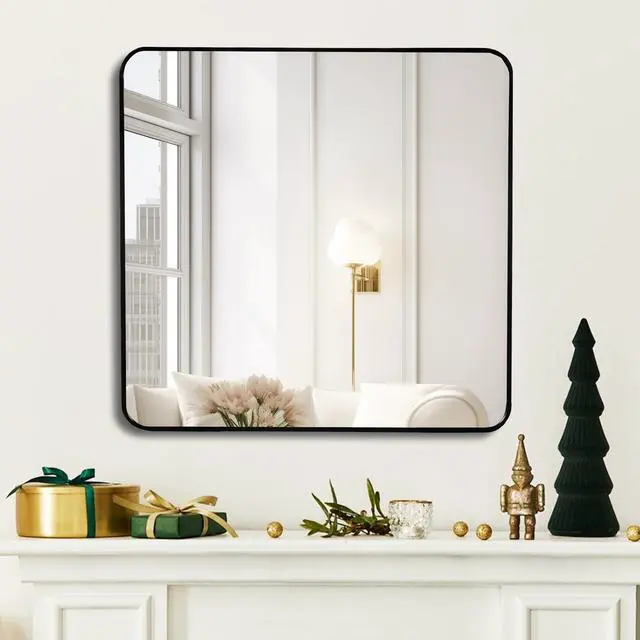 Main image of 36in x 36in Inch Black Metal Framed Square Bathrrom Mirror for Wall.