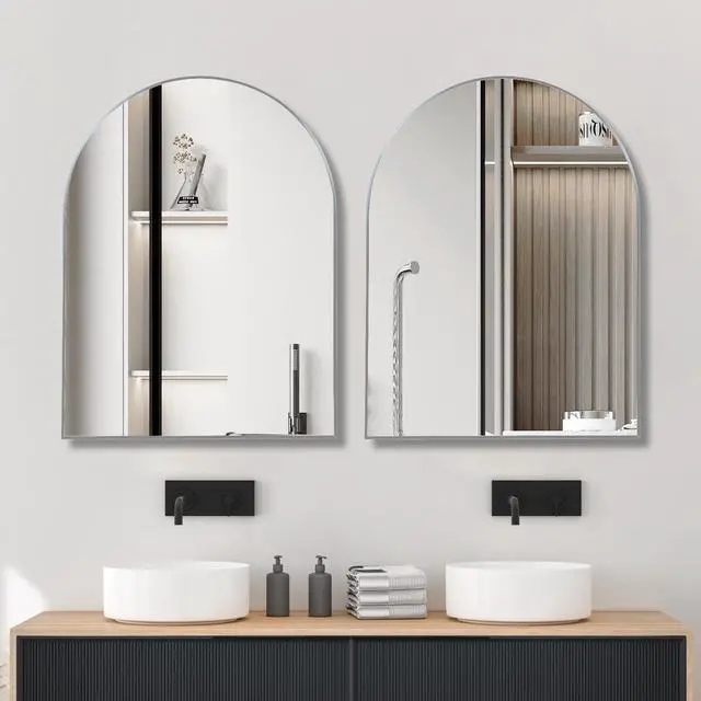 Alt view image 3 of 6 - 30x40 Inch Silver Metal Framed Arched Bathrrom Mirror for Wall.