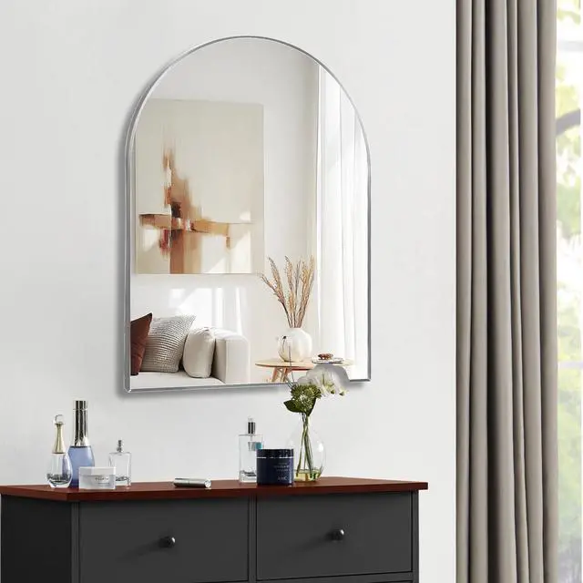 Alt view image 2 of 6 - 30x40 Inch Silver Metal Framed Arched Bathrrom Mirror for Wall.
