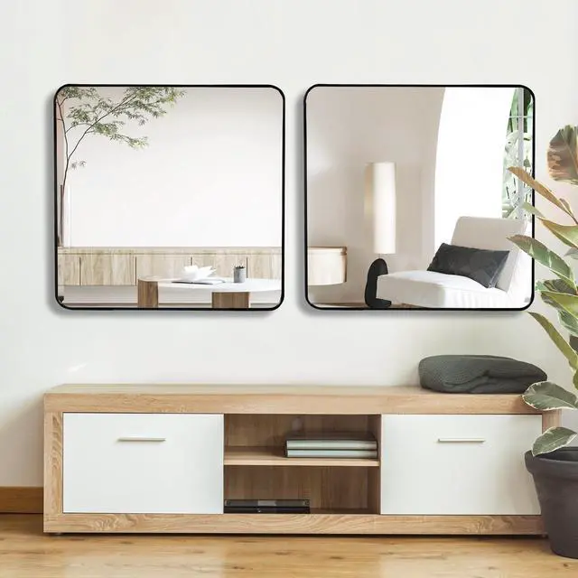 Alt view image 3 of 7 - 36in x 36in Inch Black Metal Framed Square Bathrrom Mirror for Wall.
