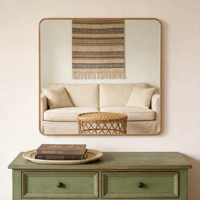 Alt view image 2 of 7 - 36in x 36in Inch Gold Metal Framed Square Bathrrom Mirror for Wall.