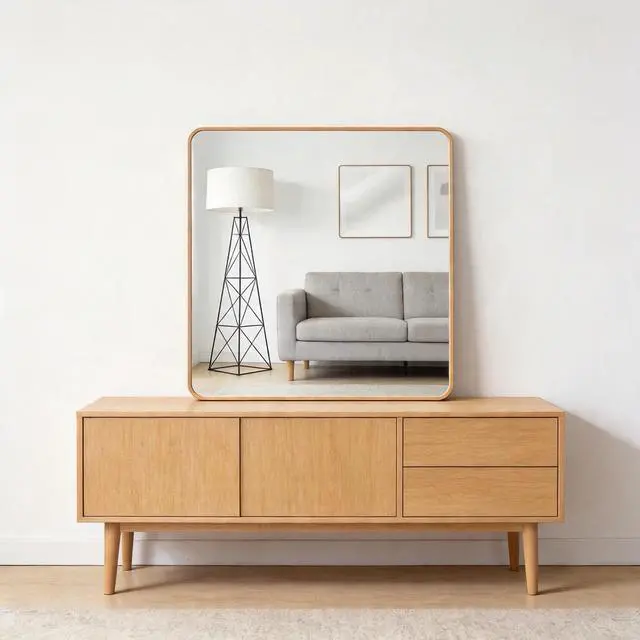 Alt view image 5 of 7 - 36in x 36in Inch Gold Metal Framed Square Bathrrom Mirror for Wall.